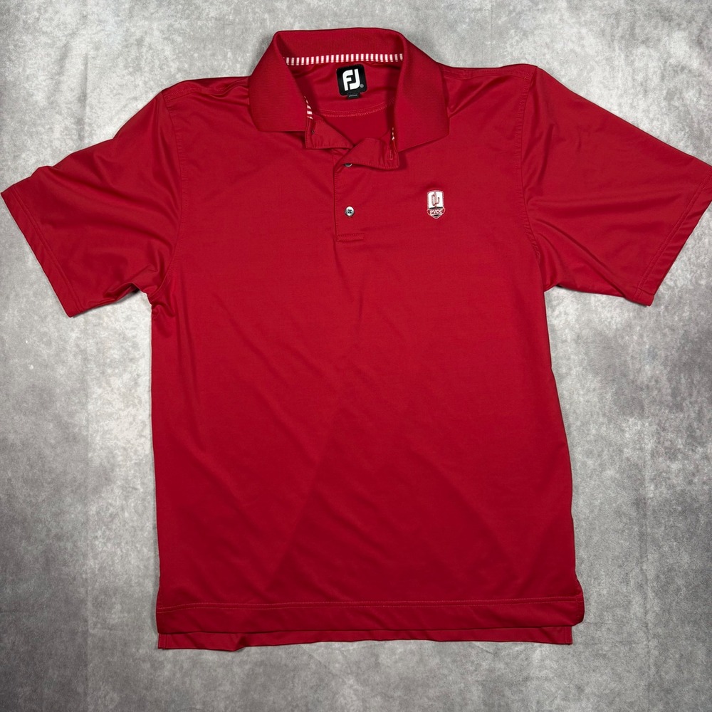 FootJoy Mens Medium Red PVCC Cactus Logo Golf Polo Shirt Short Sleeve Sportswear